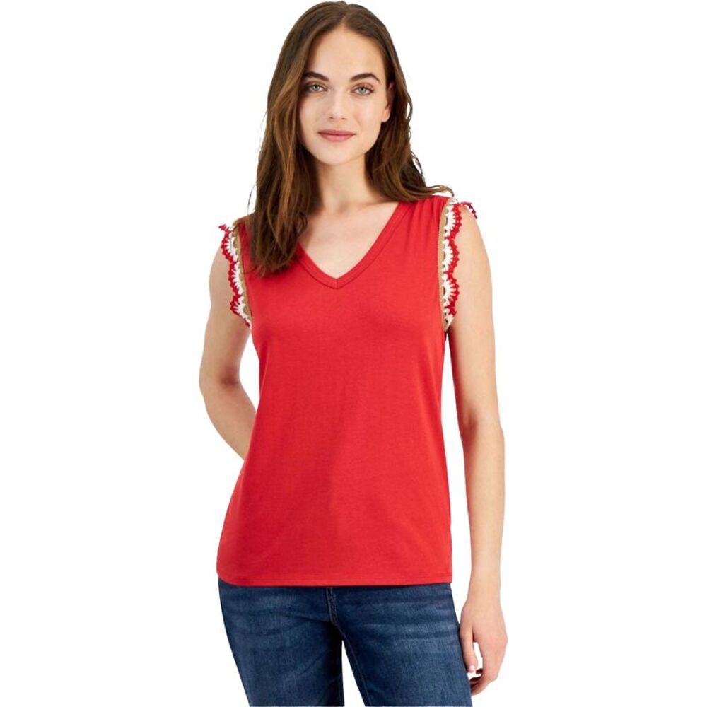 Nautica Womens Crochet-Trim Tank Top, Red, XL, DM